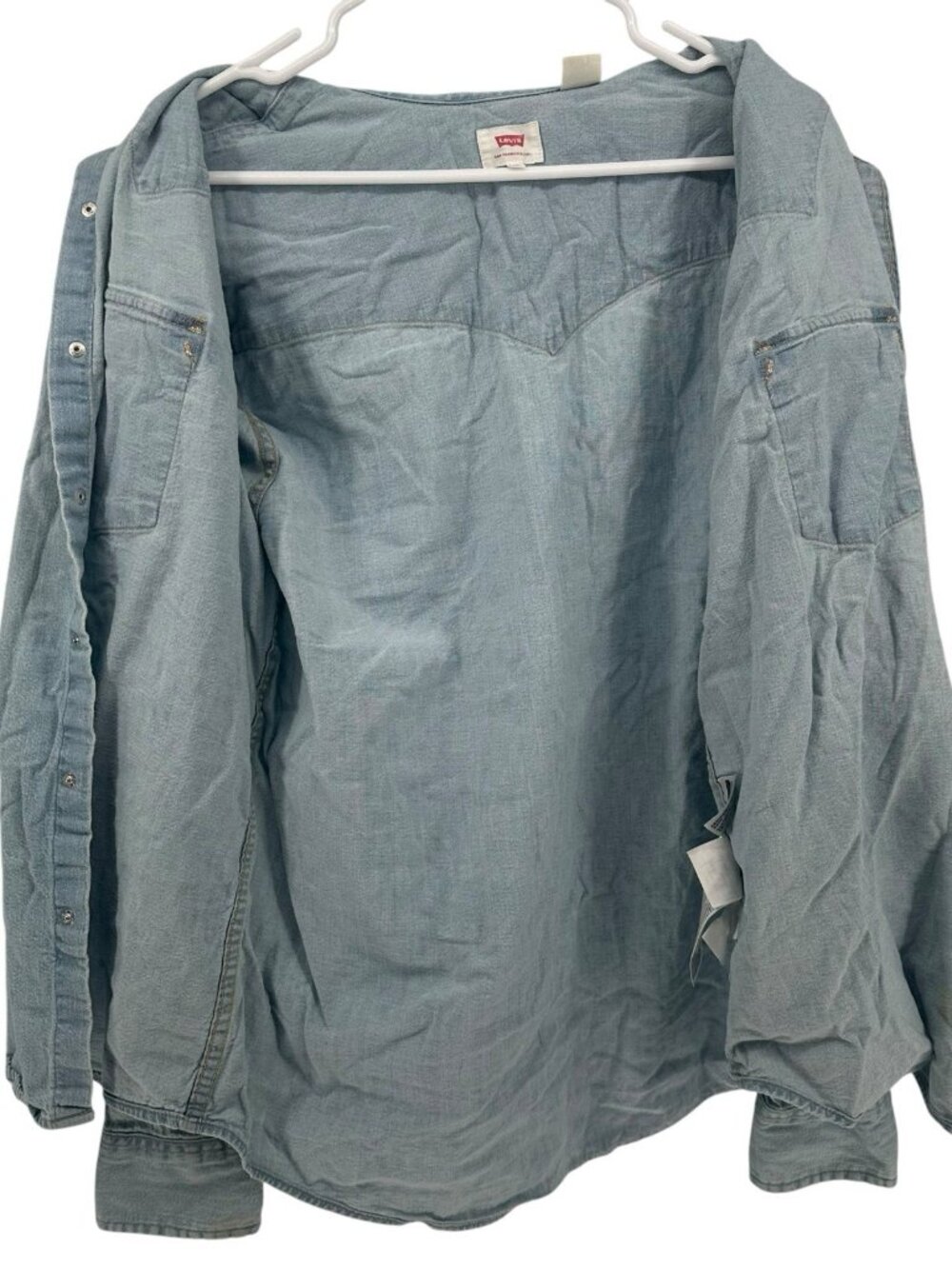 LEVI'S‎ Mens Sz 2XL Light Denim Pearl Snap Button Western Long Sleeve Shirt EXC - Picture 8 of 16